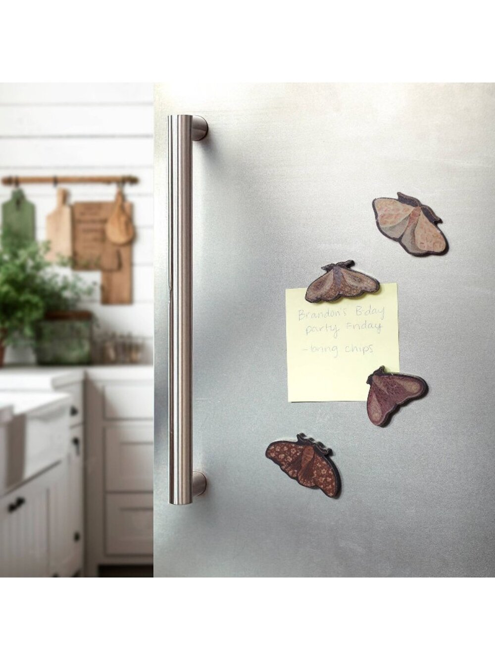 Moth Magnet Set Floral Wooden Magnets Moody Garden Decor